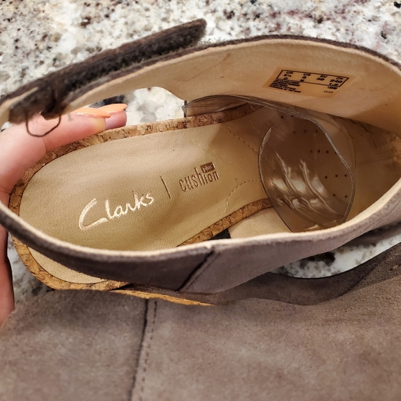 Clarks Cusion Suede Cork Wedges Slingback Women’s Sandals brown tupe new 8 - Picture 6 of 8
